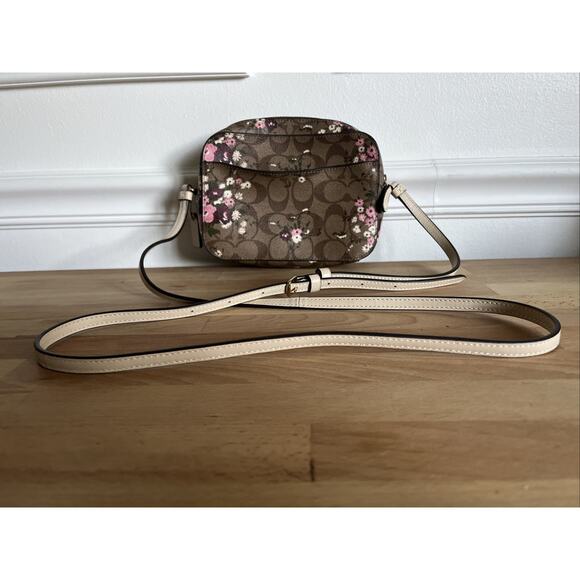 Coach C0037 Mini Camera Crossbody Shoulder Bag Khaki Signature Evergreen Floral - Picture 6 of 13